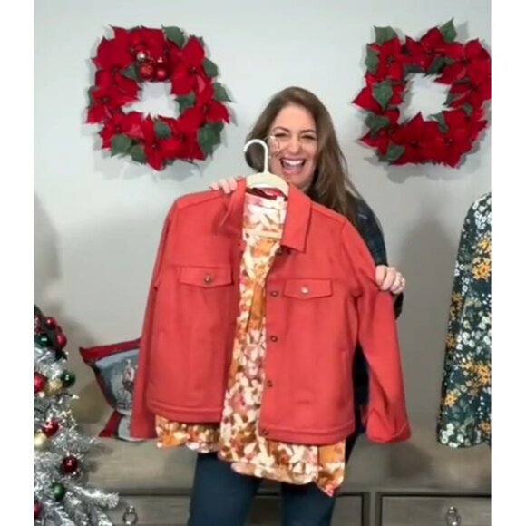 Denim & Co. Adaptive Classic Faux Suede Jacket Spice Red Large A611520 - Picture 2 of 2